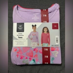 Member's Mark Kids Heart Print Long Sleeve Tees - 2 Pack, Purple and Pink